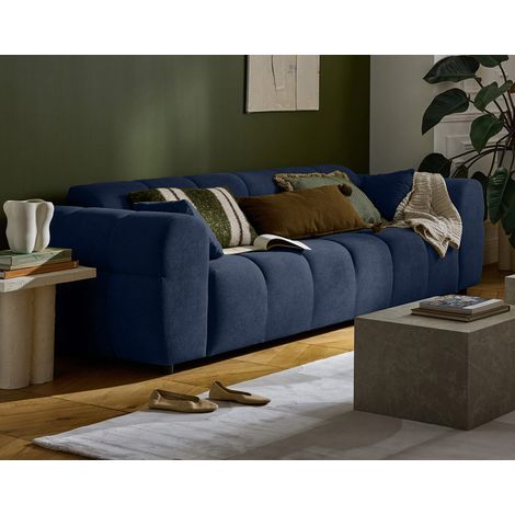 Lisa Design – Canapé droit 3 places en tissu texturé – Assise bombée et dossier incurvé – Confort optimal – Style contemporain – Dimensions 230x95x72cm (1/5)