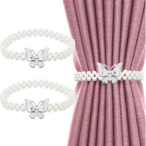 CSPARKV 41cm Embrasse pour Rideaux,2 pcs d'attaches pour Rideaux en Forme de Papillon, Librement Ajustables, adaptées à la Maison, à l'hôtel, au Bureau, sans Installation ni perçage (Argent) (1/5)