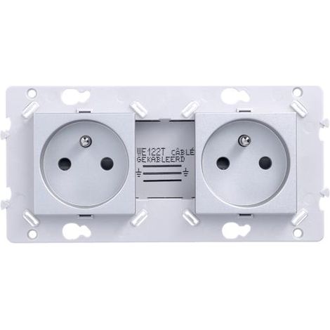 Hager – Prise de courant double 2P+T – Courant 16A – Tension 250V – Montage encastré ou en saillie – Finition titane