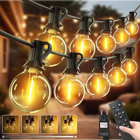 Pack of 10 m Outdoor String Lights with Remote Control, Dimmable G40 LED String Lights, Waterproof Electric Light Bulb for Garden, Terrace, Balcony, Pergola, Party (1/5)