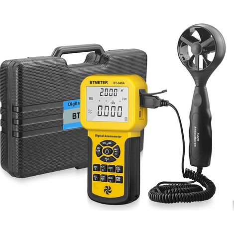 Anémomètre HVAC professionnel – Mesure vitesse du vent, débit d'air, température – Capteur extensible – Écran LCD rétroéclairé - BT-846A