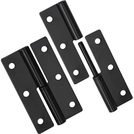 2 charnières amovibles noires de 6,35 cm (2,5 pouces) en acier inoxydable, petites charnières amovibles à ouverture à droite, charnières à cran forcé pour porte de placard. (1/5)