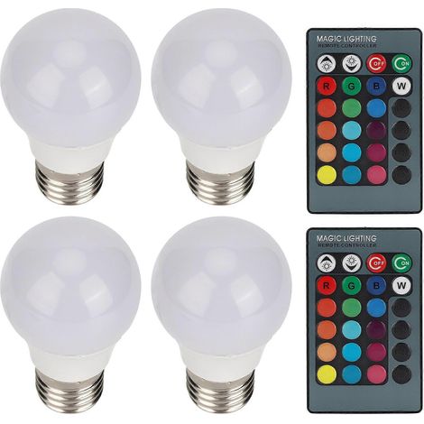 4 ampoules LED RGB E27, lumières décoratives colorées avec 2 télécommandes, 3 W, AC85-265 V [DB]-AquaForge (1/2)