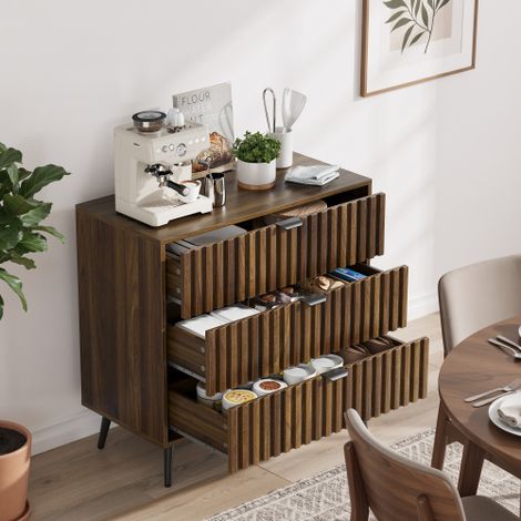 Mueble de almacenamiento de madera, cómoda, tocador, con 3 cajones, para salón, dormitorio, pasillo - 80x38x78 cm - Color nogal (1/5)
