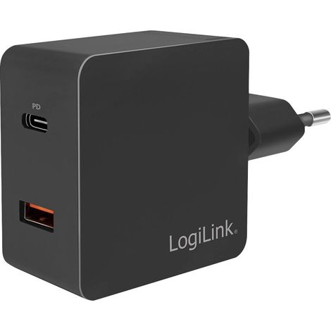 Adaptateur de voyage USB LogiLink : 1 port USB-C PD + 1 port USB-A QC 18 W à charge rapide (1/5)