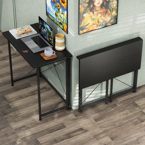Bureau pliable pour petits espaces, table d'ordinateur d'écriture peu encombrante pour bureau à domicile, bureau portable pour l'extérieur, assemblage facile, noir (1/5)