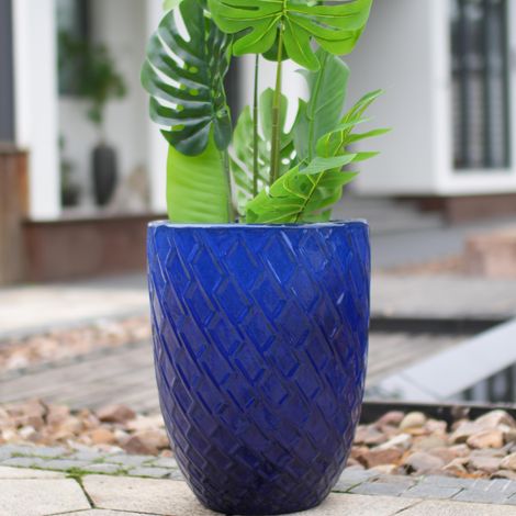 Vaso da fiori in ceramica, 42x54 cm, motivo a rombi, resistente al gelo, per uso interno ed esterno, blu navy. (1/5)
