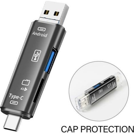 Lecteur De Carte - USB 3.0 - Type-C - 6 En 1 - Pour Cartes SD Micro SD TF USB - Noir