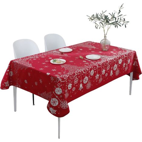 Nappe de Noël – Imperméable – 100% Polyester – Anti-Taches et Lavable – Festifs de Noël - 300 x 150 cm - rouge (1/3)