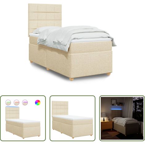 vidaXL Surmatelas - Sommier à lattes de lit avec matelas Crème 80x200 cm Tissu (1/5)