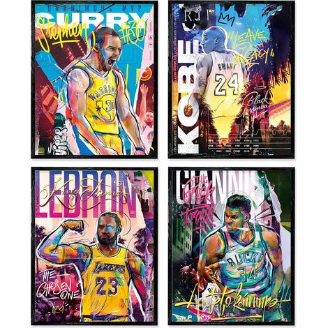 Affiche Le mur Art 8x10 pouces Impression sur toile Sans cadre Ensemble de 4, Sport de basketball Affiche Décoration chambre garçon (1/5)