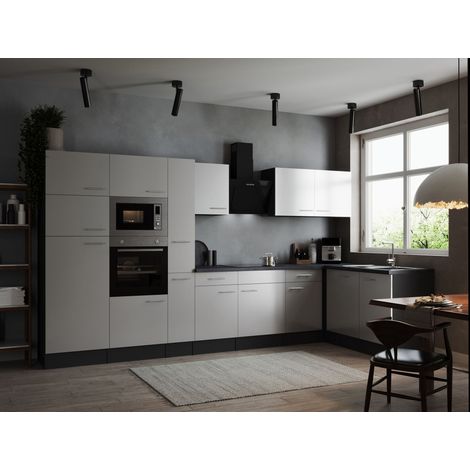 L Küche Küchenzeile Winkelküche Grau Matt Weiß Oliver 370 x 172 cm Respekta