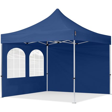 3x3 m Faltpavillon PROFESSIONAL Alu 40mm, Seitenteile mit Sprossenfenstern, blau (1/5)