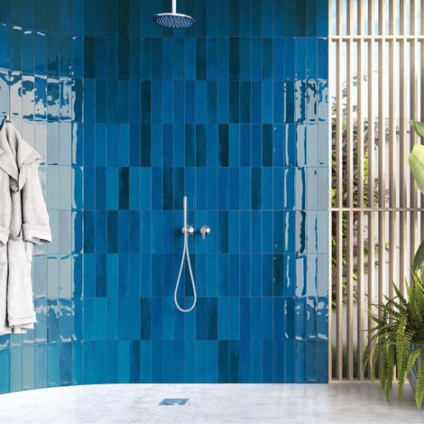 Carrelage mural intérieur/exterieur. Grès cérame Zellige Blue 7x28 cm (1/2)