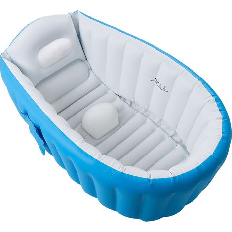 Baignoire gonflable pour bébé avec pompe à air, indicateur de niveau d'eau, fond antidérapant, pliable, pour salle de bain, bleue (1/5)