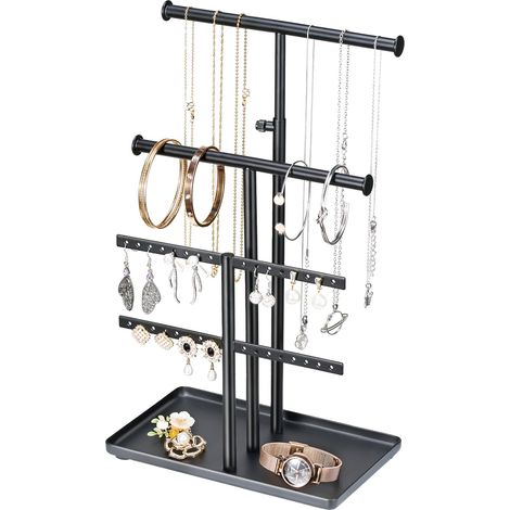 Présentoir à Bijoux et Colliers : Grande Capacité, Réglable – Rangement Robuste pour Boucles D'oreilles, Bracelets, Montres, Noir (1/5)