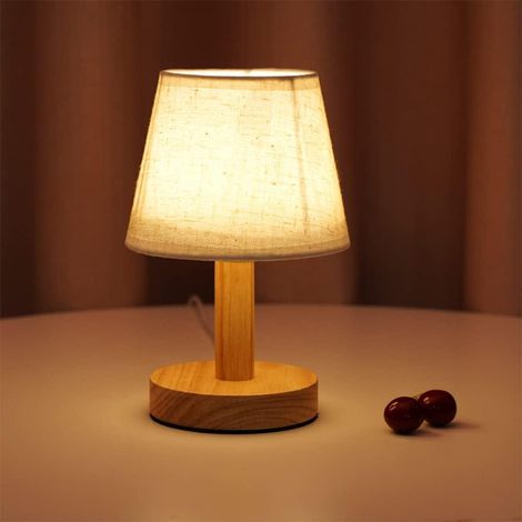 Petite lampe de table, lampe de chevet, veilleuse en bois, lampe de chambre simple, abat-jour en lin, mini lampe de bureau, veilleuse, lampe de chevet (1/5)
