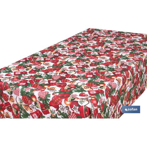 Rollo de mantel resinado antimanchas 75% algodón, 1,40 x 15 m, diseño navideño