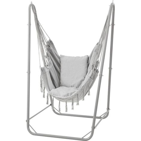 Hängesessel mit Ständer U-Form für Innen & Außen, 100kg Tragkraft, Grau (1/5)