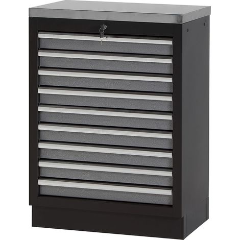 Armario base de 9 cajones con encimera de acero inoxidable y cerradura ALYCO