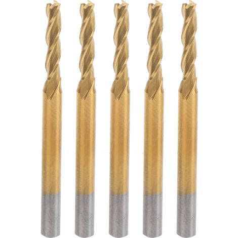 Lot de 5 fraises 3 lèvres queue cylindrique carbure diamètre 3,175 mm coupe 2,5 mm longueur 12 mm queue 40 mm outillage CNC revêtu titane (1/5)