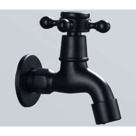 Robinet Vintage pour Eau Froide avec Monocommande Interface G1/2 - Robinet de Vadrouille Mural pour Lavabo Salle de Bain(Noir) (1/3)