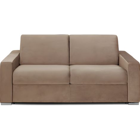 Canapé 3 places convertible express en velours beige - Matelas 18 cm avec mémoire de forme - Couchage lattes larges 140 cm CALITO (1/4)