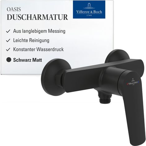 Villeroy & Boch Oasis Duscharmatur, Mischbatterie Dusche mit Rückflussschutz und Keramikkartusche, Einhebel-Duscharmatur für Aufputz Montage, rund, Matt Black (1/5)