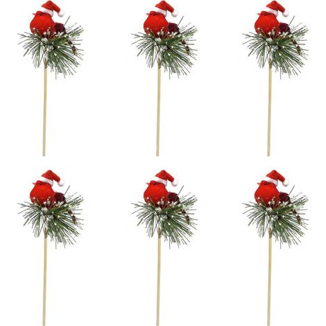 Lot de 6 cardinaux rouges artificiels, décoration de Noël. (1/2)