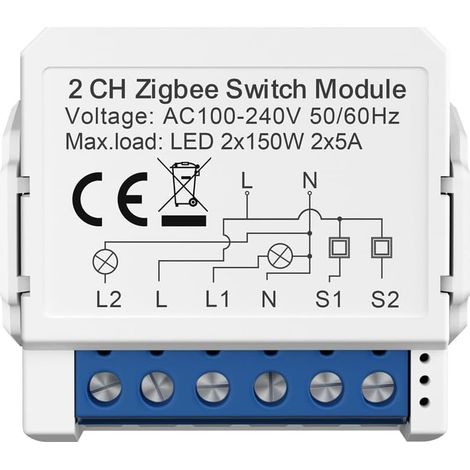 Module de Commutation Intelligente Tuya Zigbee Zero Fire à Deux Voies avec Contrôle Vocal, Prise en Charge du Contrôle DIY de L'Automatisation Domestique 2 Gangs (1/5)