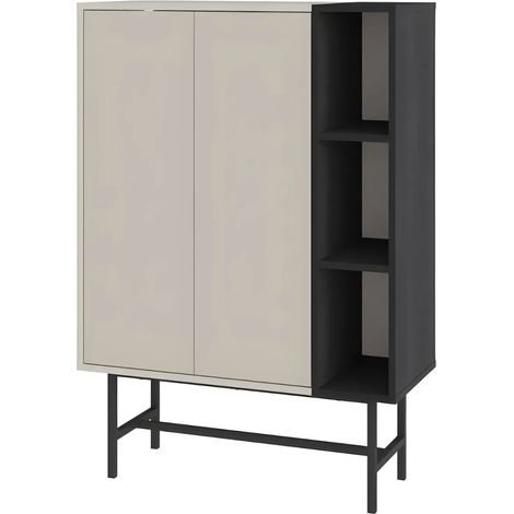 Credenza alta Mona con due ante cashmere e tre vani a giorno neri 90x40x130H (1/4)
