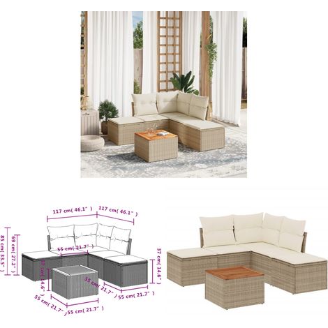 6-tlg. Garten-Sofagarnitur mit Kissen Beige Poly Rattan - Gartensorte - Gartenmöbelset - PE-Rattan Möbel - Outdoor Sofa - Lounge Set - Home & Living (1/3)