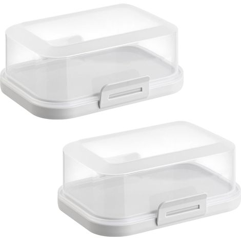 2 beurriers empilables avec couvercle et fermeture à clic, gris/transparent, boîte en plastique, cloche à beurre, sans BPA, multi-usages, robustes (1/5)