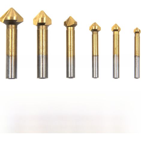 Couteau à chanfreiner 90° à trois lames plaqué titane – alésage, ébavurage, fraisage, foret pour bois, lot de 6, pour menuiserie (1/5)