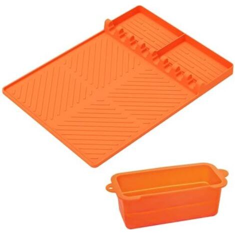 BUNTHAUS Tapis de spatule en silicone résistant à la chaleur avec récupérateur de graisse, ustensile de cuisine en silicone pour poêles à frire, grille pour barbecue extérieur, tapis de poêle en silic (1/5)