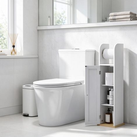 Meuble de salle de bain avec porte-papier toilette et étagères réglables, meuble de salle de bain pour WC (1/5)