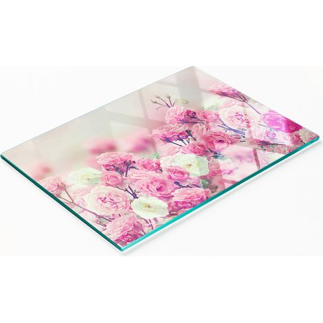 Tabla de cortar de cristal para cocina con estampado de rosas silvestres, 80 x 52 cm.