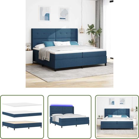 vidaXL Lit moderne - Lit à ressort LED avec matelas Bleu 200 x 200 cm tissu (1/5)