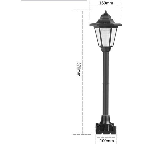 Borne Solaire LED Rétro Noire Lumière blanche H57cm (1/4)