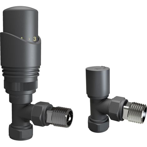 AICA Anthracite 15mmx1/2" Angled Radiator Valves Thermostatic Tap (1/3)