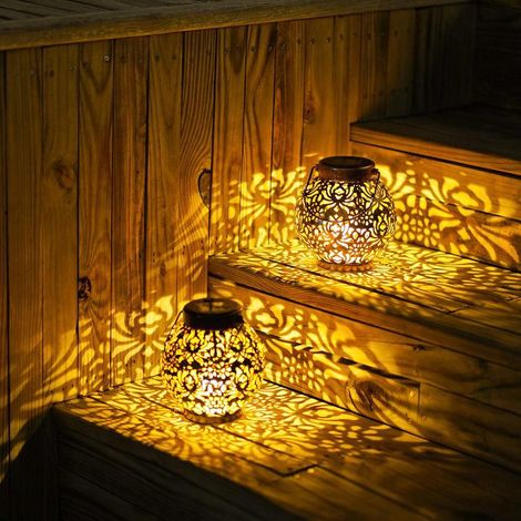 Lumières Solaires D'extérieur (Blanc Chaud), Lot De 2, Lampes Solaires De Balcon, Lampes De Jardin Suspendues, Étanches Ip65, Adaptées (1/4)