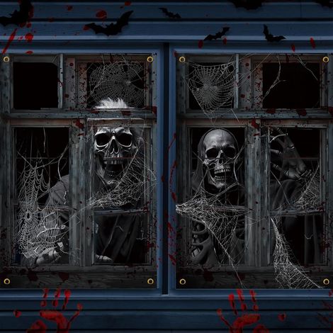 Décorations d'Halloween pour fenêtres : rideaux, guirlandes, fanions pour une fête d'Halloween en extérieur (2 pièces) - 80 x 120 cm - NG-14