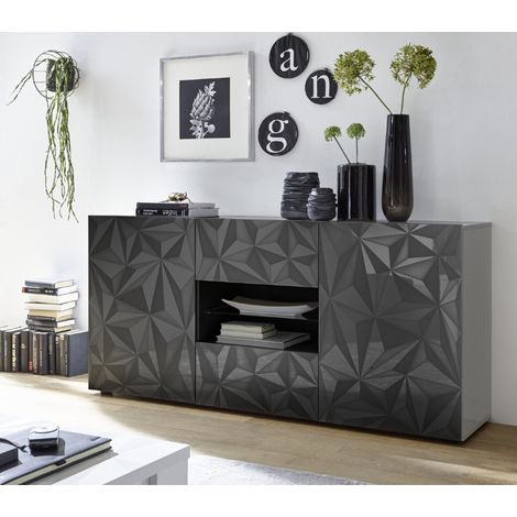 Buffet bas moderne laqué gris 180cm avec LED CAPRI (1/5)