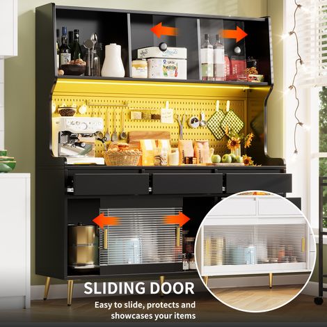 Meuble de cuisine moderne, équipé d’une lumière LED et de fonctionnement via application mobile. C’est un meuble de cuisine ou de salle à manger, doté de tiroirs et de étagères (1/5)