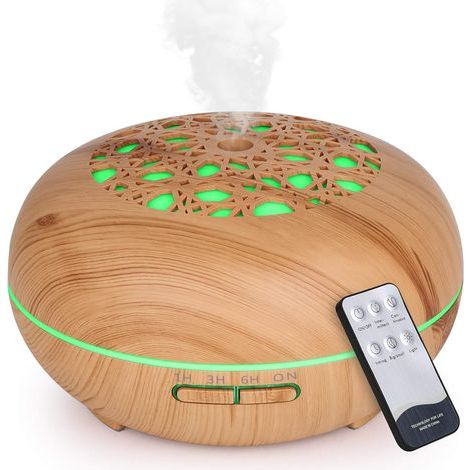 550ML Diffuseur Huiles Essentielles avec Télécommande, Humidificateur Diffuseur D'huile Essentielle Electrique pour Maison, Bureau, Chambre, Yoga, Grain de Bois Clair (1/5)