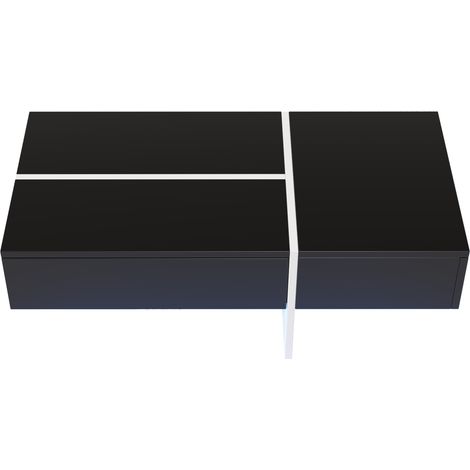 Mesa de Centro Brillante Negra y Blanca con LED, 100 x 50 x 34,5 cm, con 3 Cajones, MODENUIT (1/5)