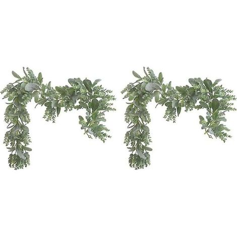 ZVD Guirlande d'oreilles d'agneau 2 pièces, verdure et vigne d'eucalyptus / 38 pouces de long / feuilles floquées de couleur claire / etc. (1/3)