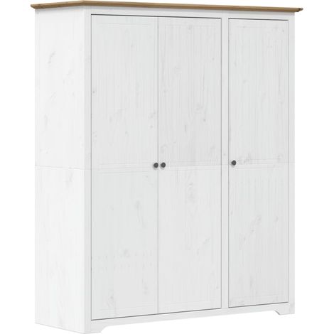Garde-robe BODO blanc marron 151,5x52x176,5 bois massif pin (1/5)