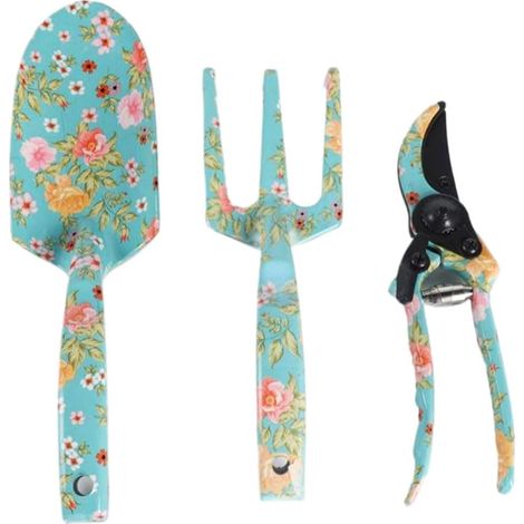 Lot de 3 outils de jardin en aluminium avec râteau, cultivateur manuel, trancheuse et pelle - Accessoire parfait pour les plantes en pot à la maison (1/5)