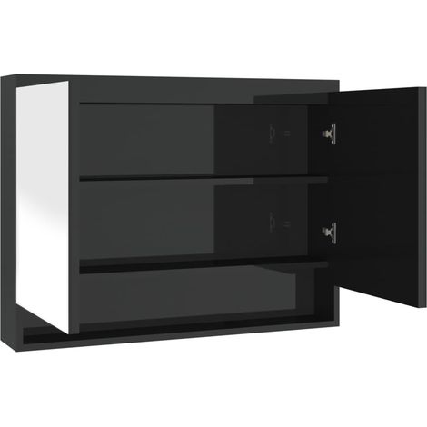 Armoire à miroir de salle de bain 80x15x60 cm MDF Noir brillant